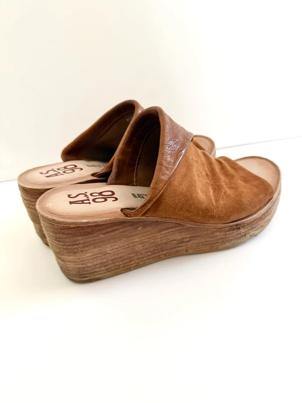 A.S.98 Niels Slide Sandal Wedges Leather Distressed Open Toe Clog Size 7.5
